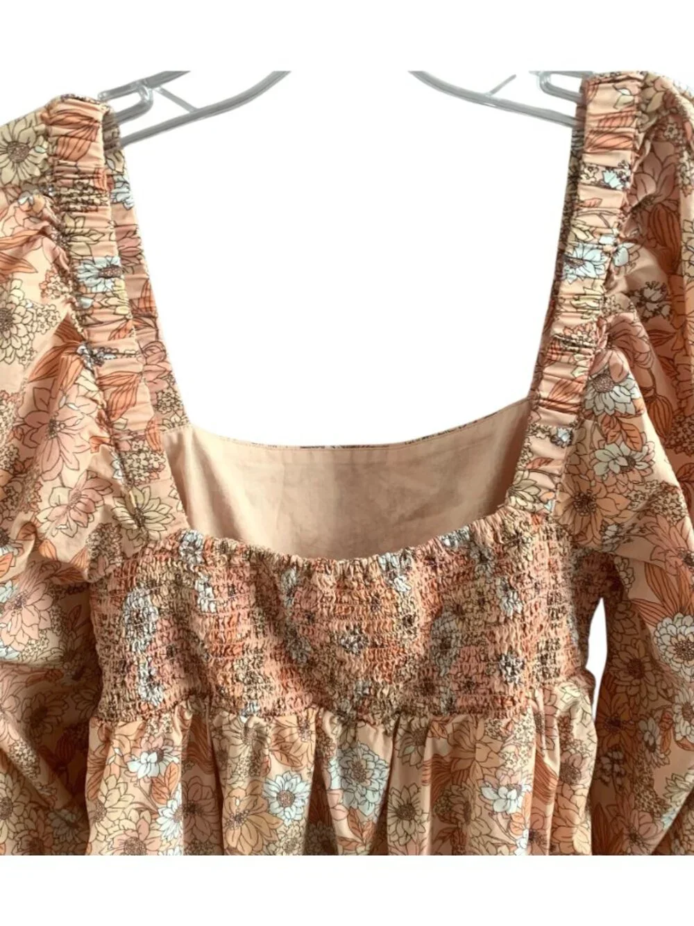 J.CREW Peach Zinnia Floral Print Squareneck Cotton Poplin Women's Dress Medium